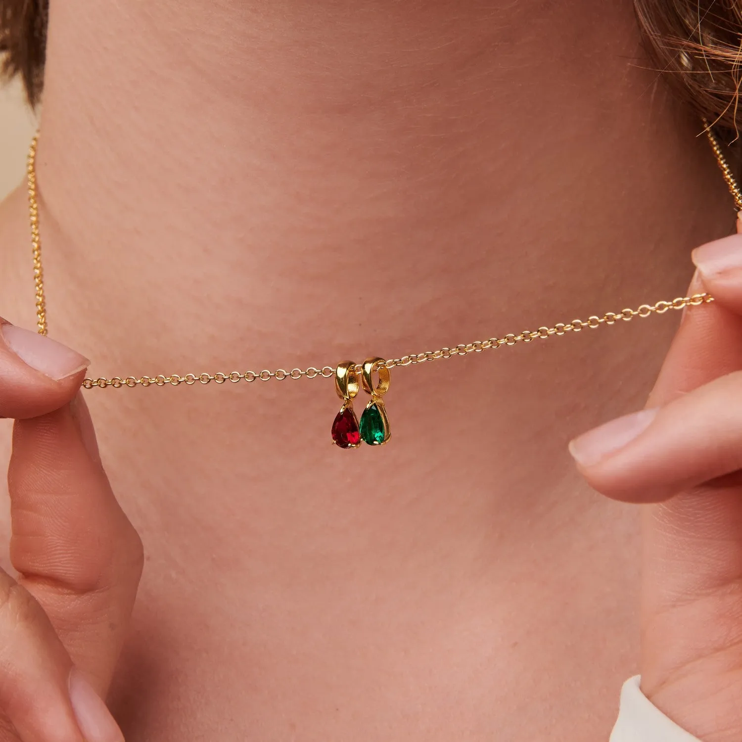 Two Birthstone Teardrop Necklace
