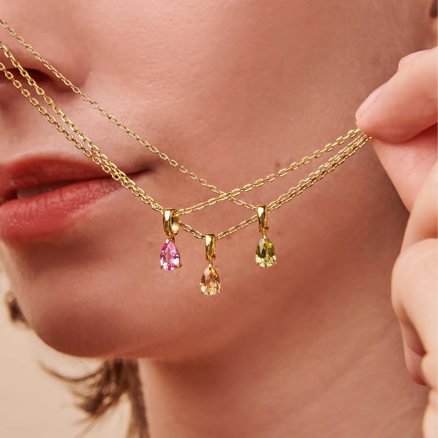 Two Birthstone Teardrop Necklace