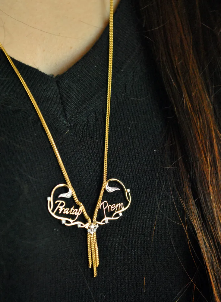 Two name Personalised Heart Necklace in 18K Yellow Gold (LP042)