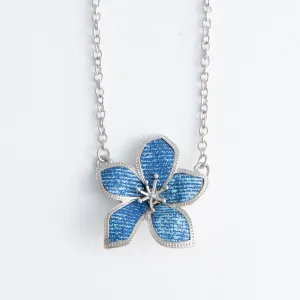 Tyla Denim Flower Pendant Necklace