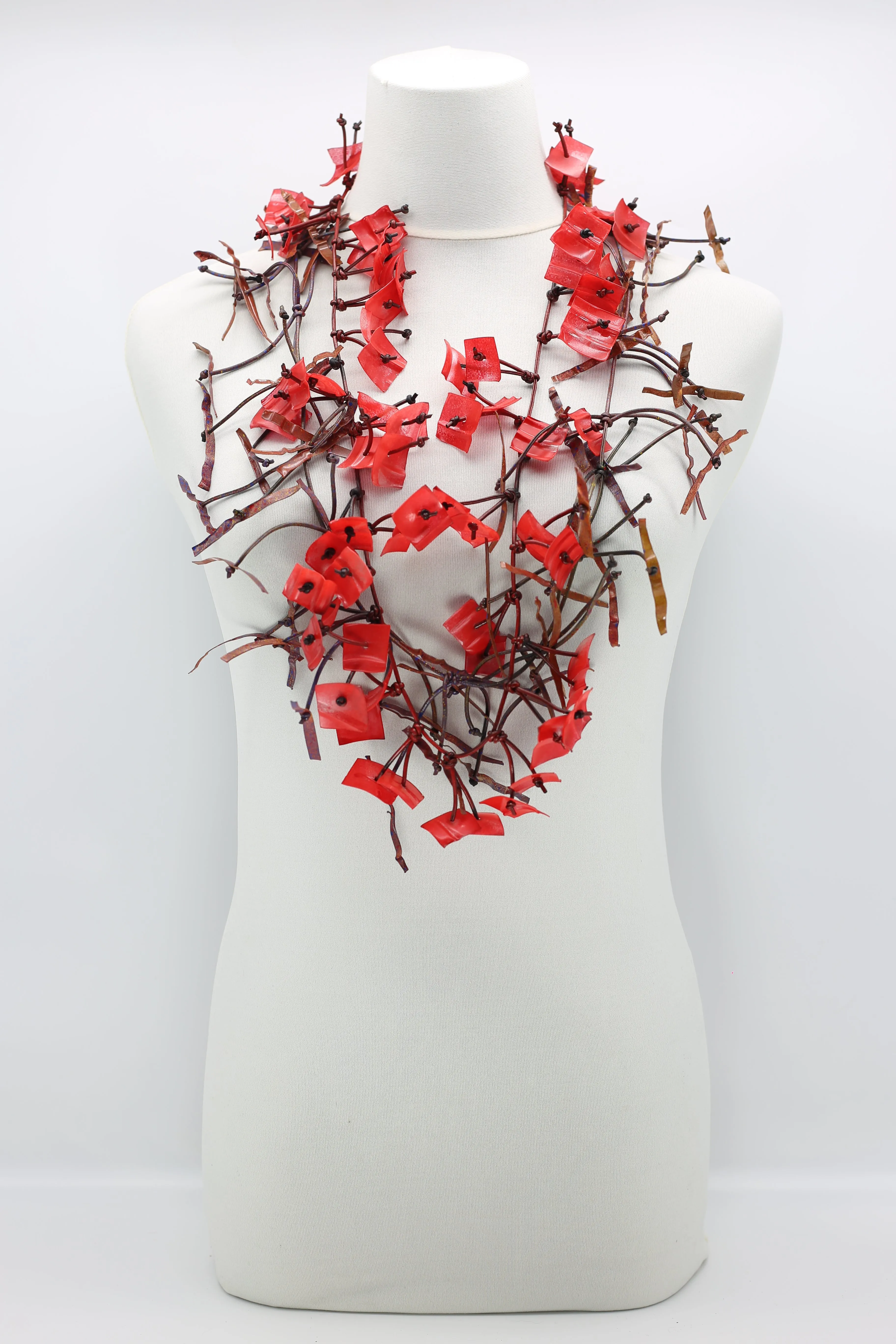Upcycled plastic bottles - Aqua Willow Tree & long square Necklace - Duo- Hand-painted - Long