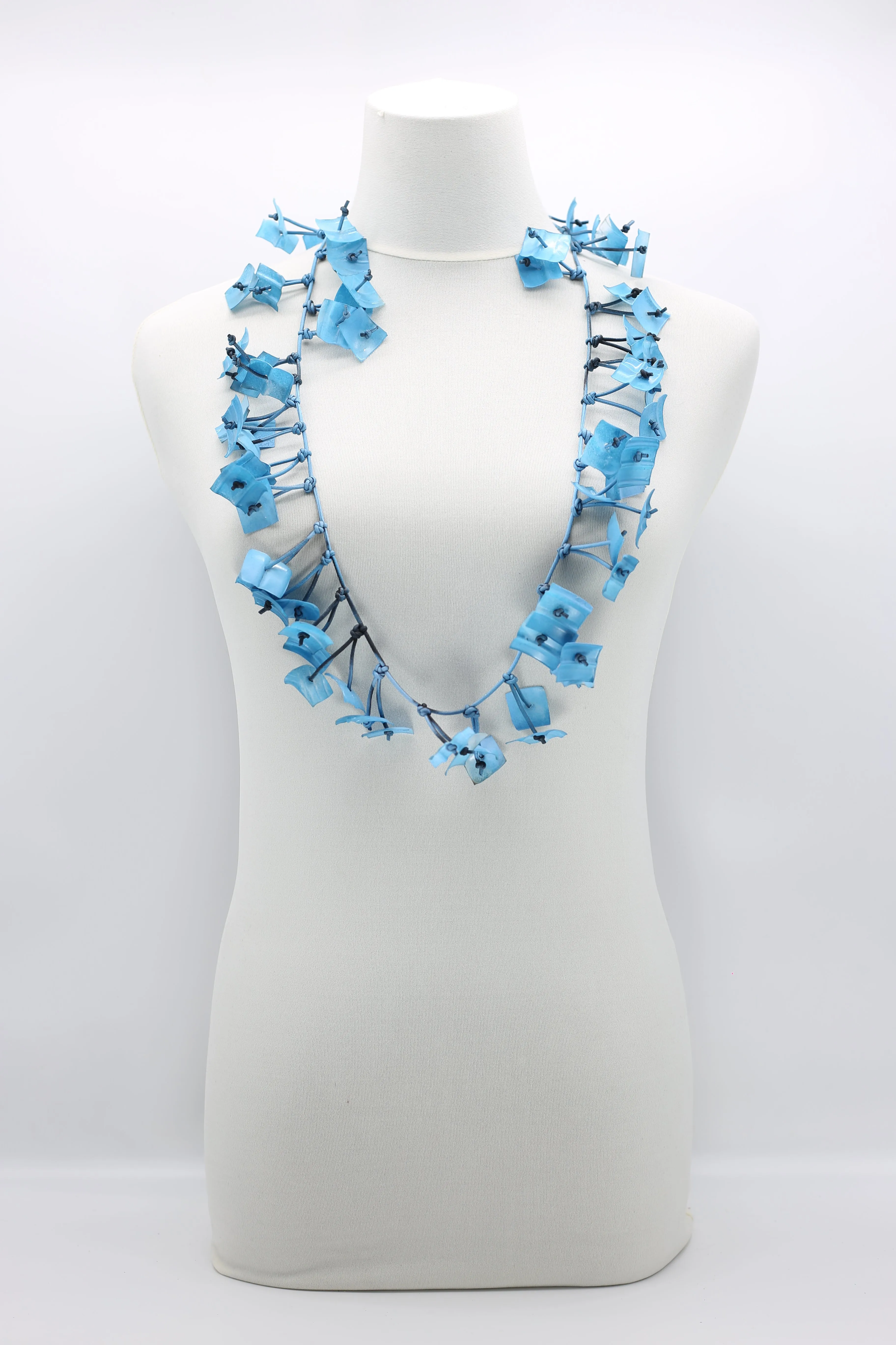 Upcycled plastic bottles - Aqua Willow Tree & long square Necklace - Duo- Hand-painted - Long