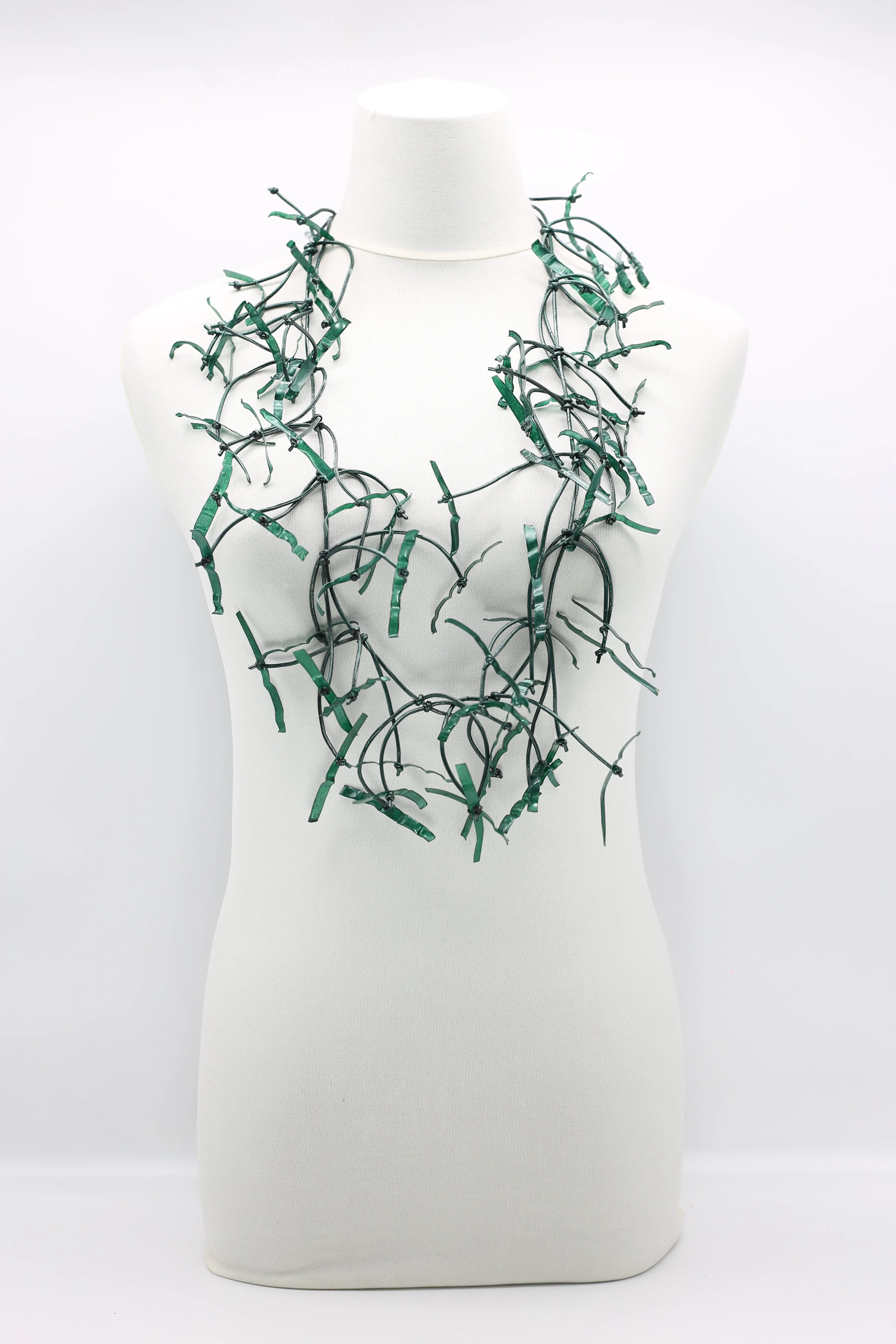 Upcycled plastic bottles - Aqua Willow Tree & long square Necklace - Duo- Hand-painted - Long