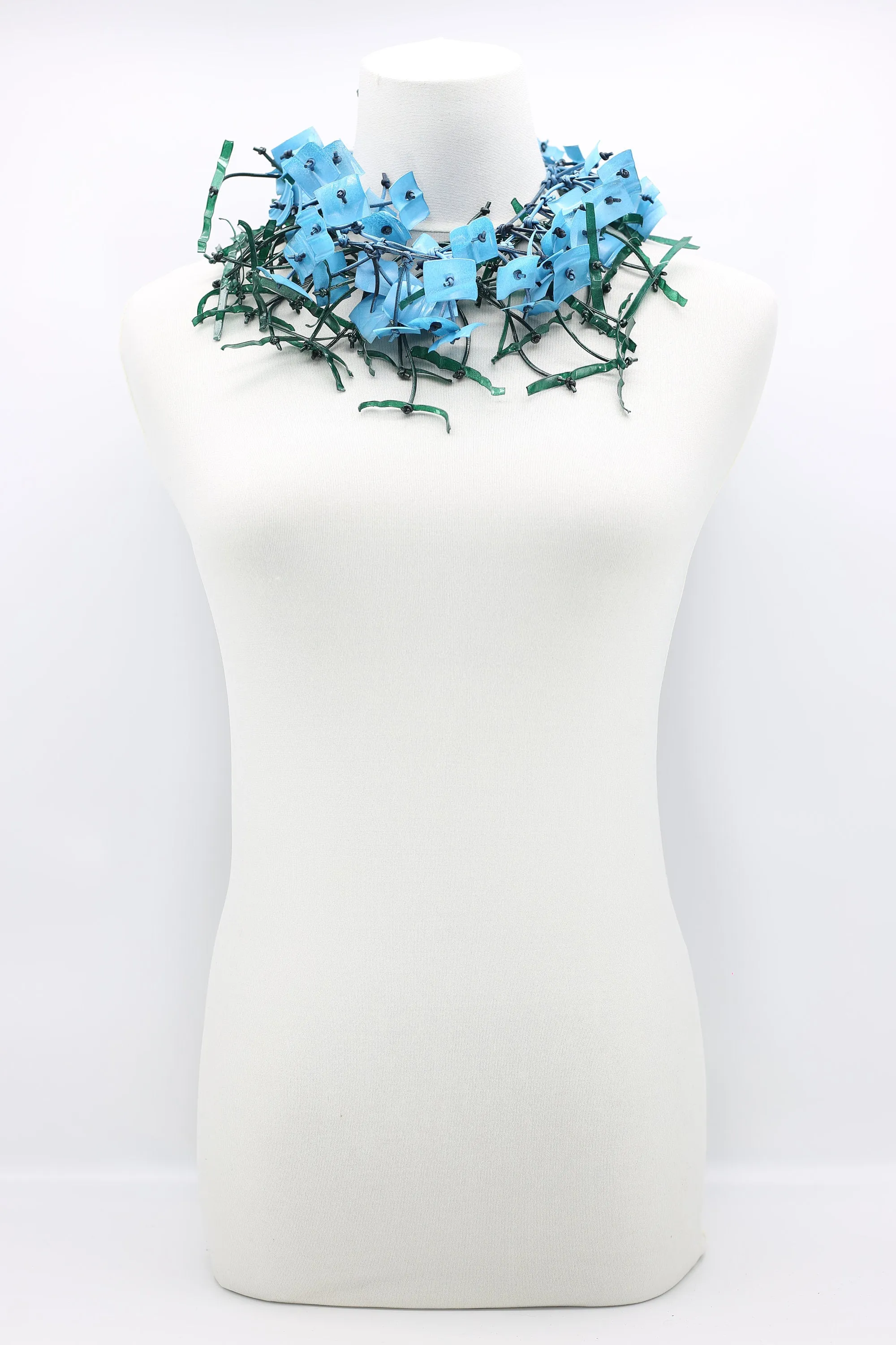 Upcycled plastic bottles - Aqua Willow Tree & long square Necklace - Duo- Hand-painted - Long