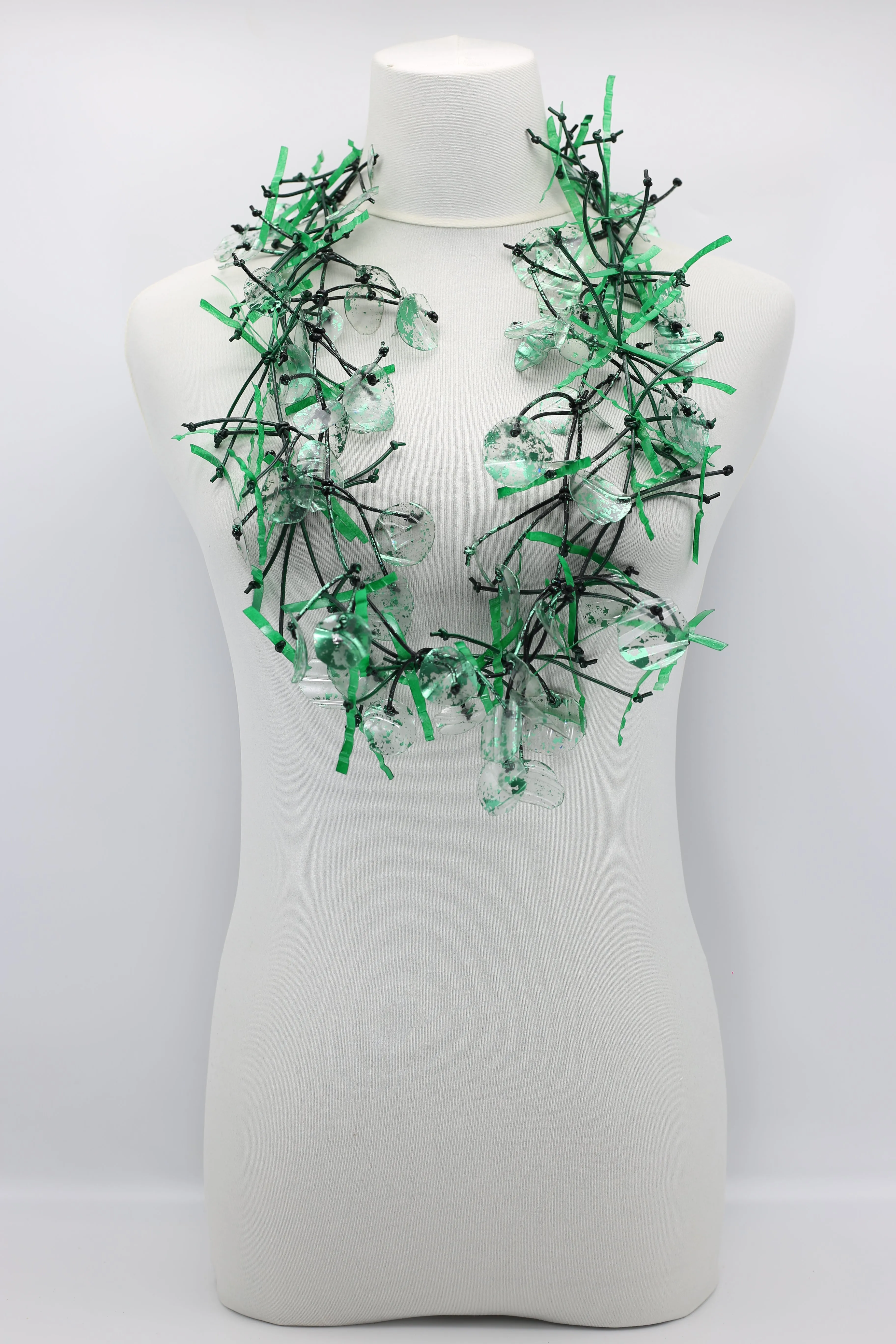 Upcycled plastic bottles - Aqua Willow Tree & Water lily Necklace - Duo- Hand-painted