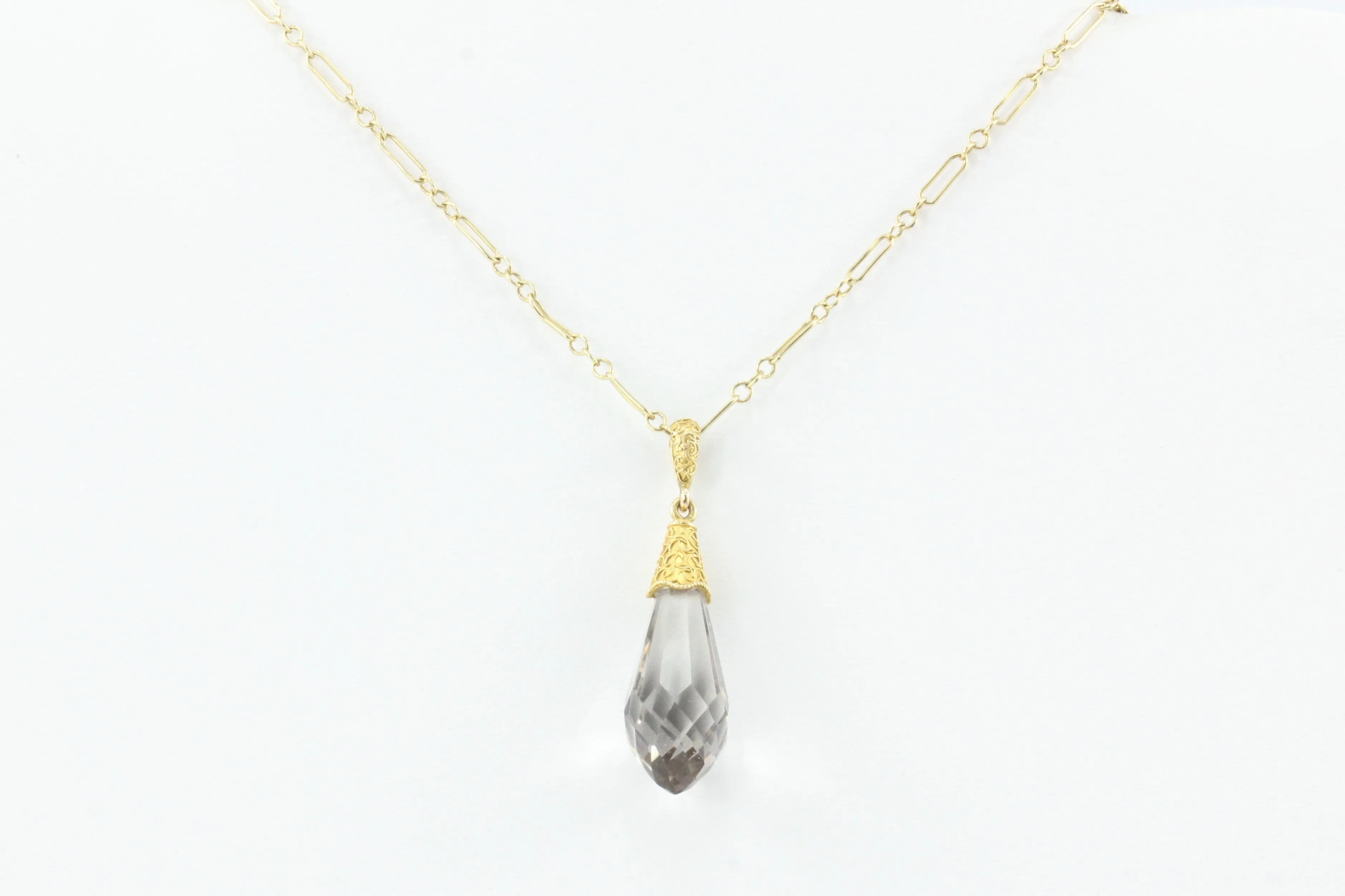 Victorian 14k Gold Rock Crystal Quartz Pendant Necklace by Day Clark & Co
