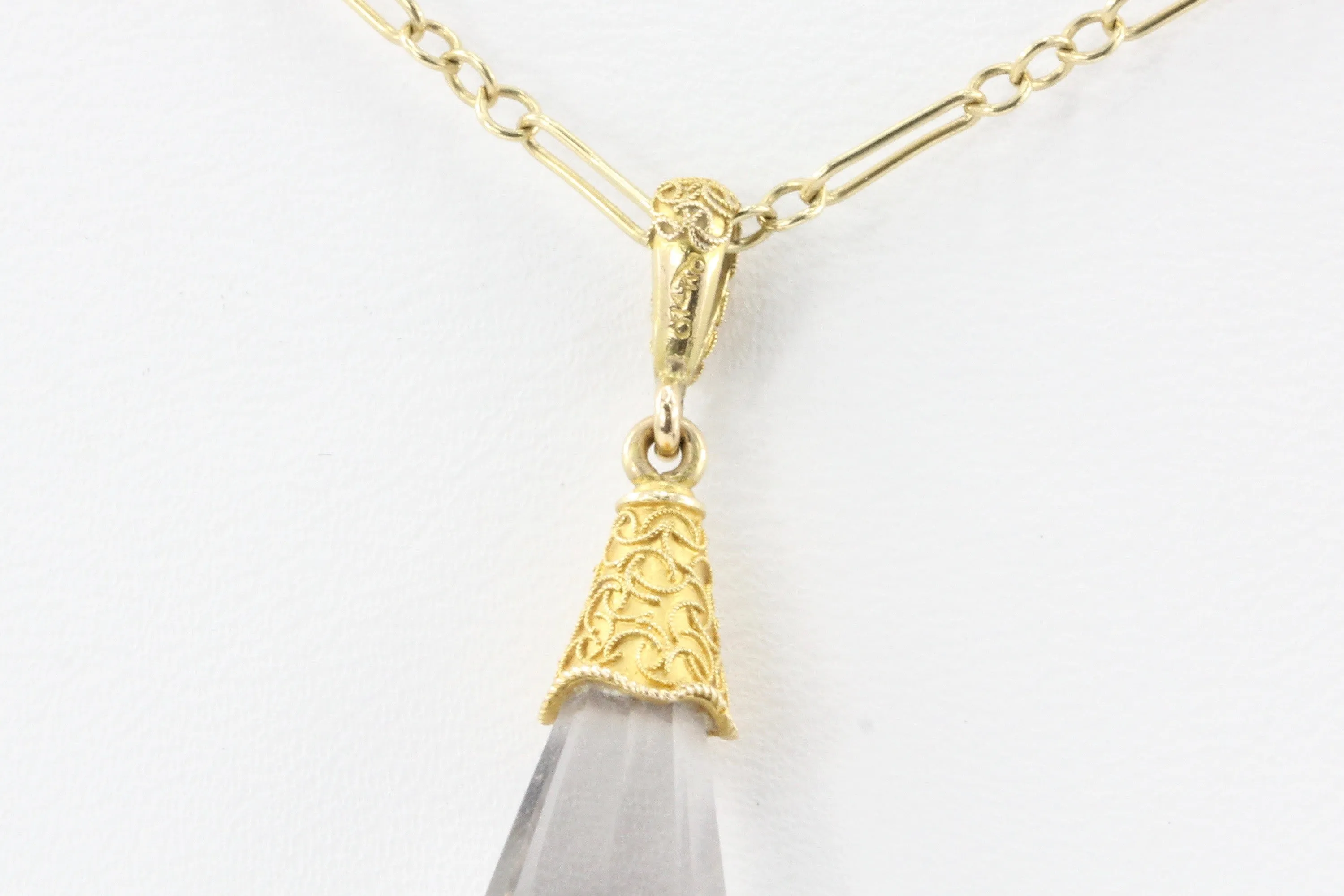 Victorian 14k Gold Rock Crystal Quartz Pendant Necklace by Day Clark & Co