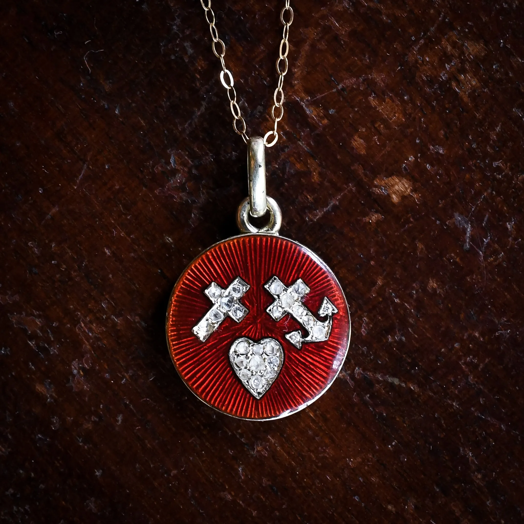 Victorian Diamond & Enamel "Hope Faith Charity" Locket