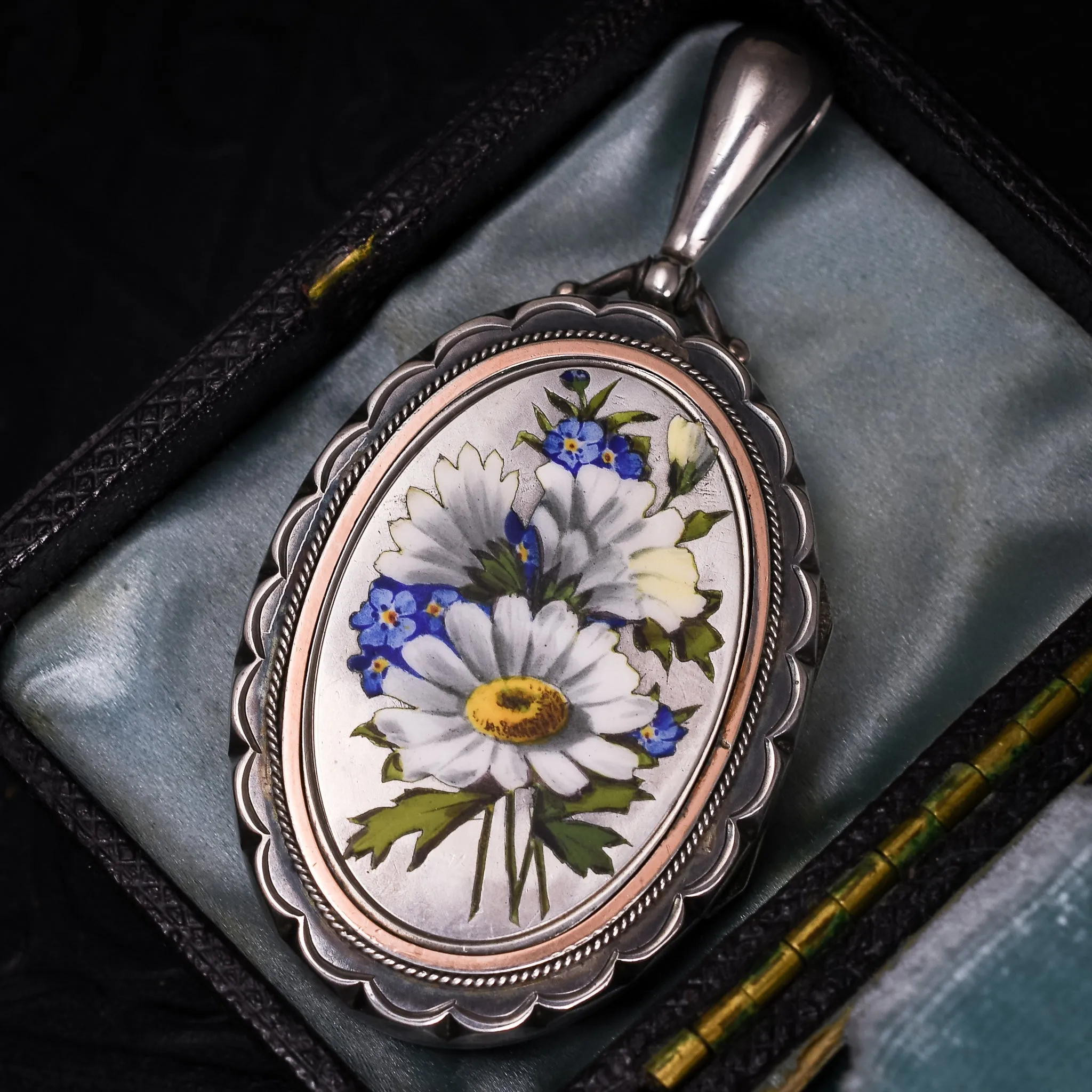 Victorian Enamelled Silver Flower Locket