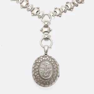 Victorian “Language of Flowers” Silver Locket & Collar