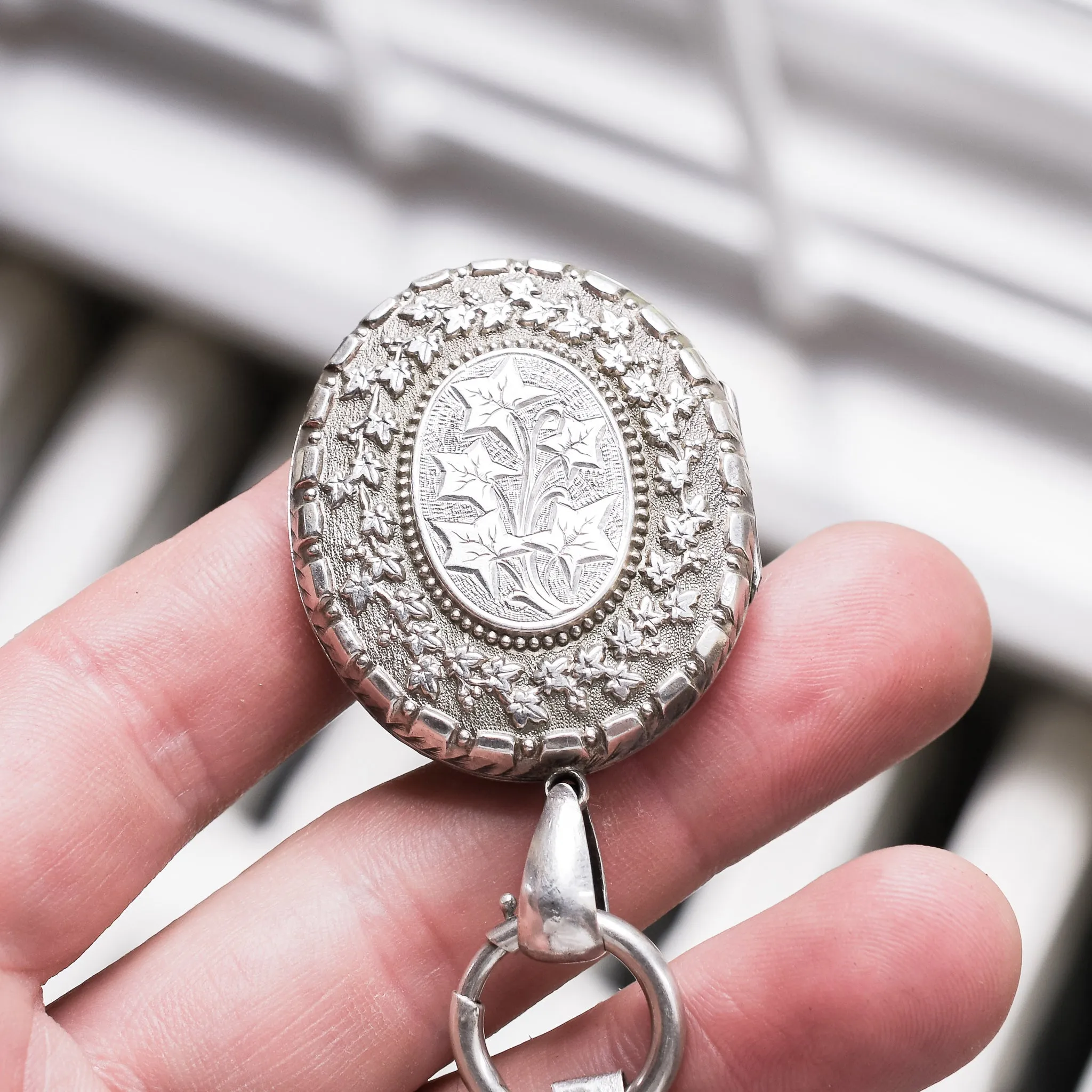 Victorian “Language of Flowers” Silver Locket & Collar