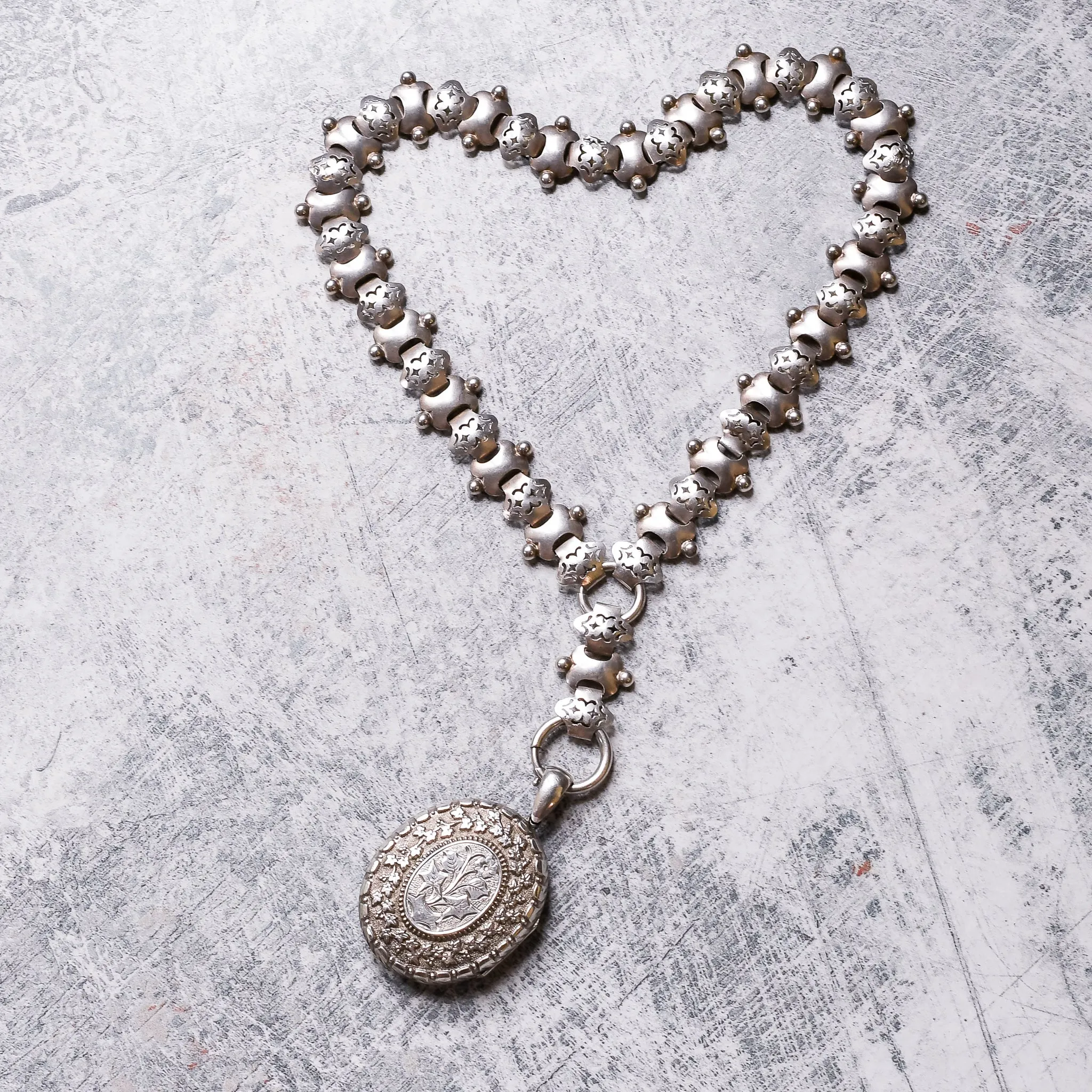 Victorian “Language of Flowers” Silver Locket & Collar