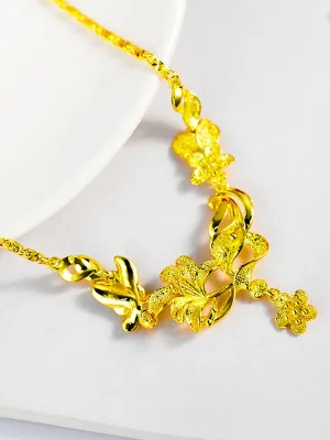Vietnam Sand Gold Plated 18K Gold Flower Necklace Clavicle Chain