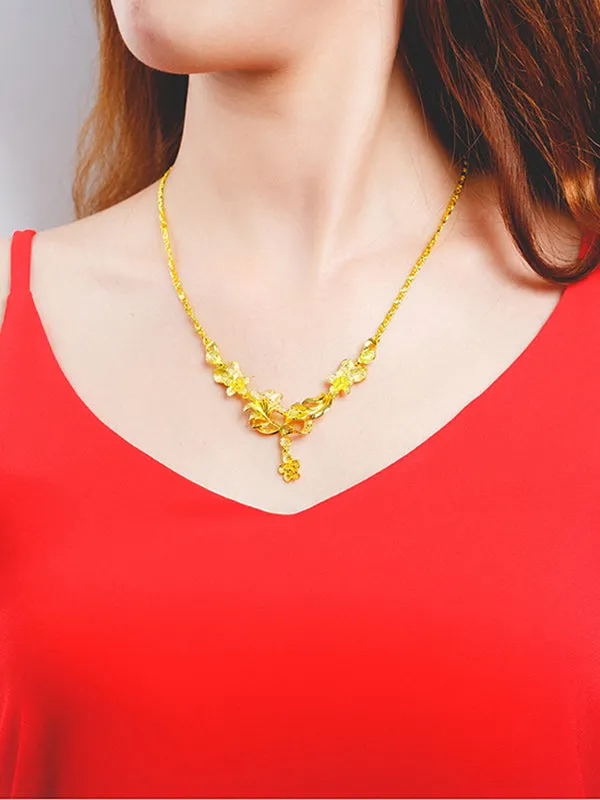 Vietnam Sand Gold Plated 18K Gold Flower Necklace Clavicle Chain