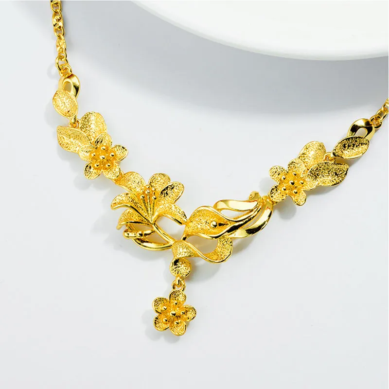 Vietnam Sand Gold Plated 18K Gold Flower Necklace Clavicle Chain