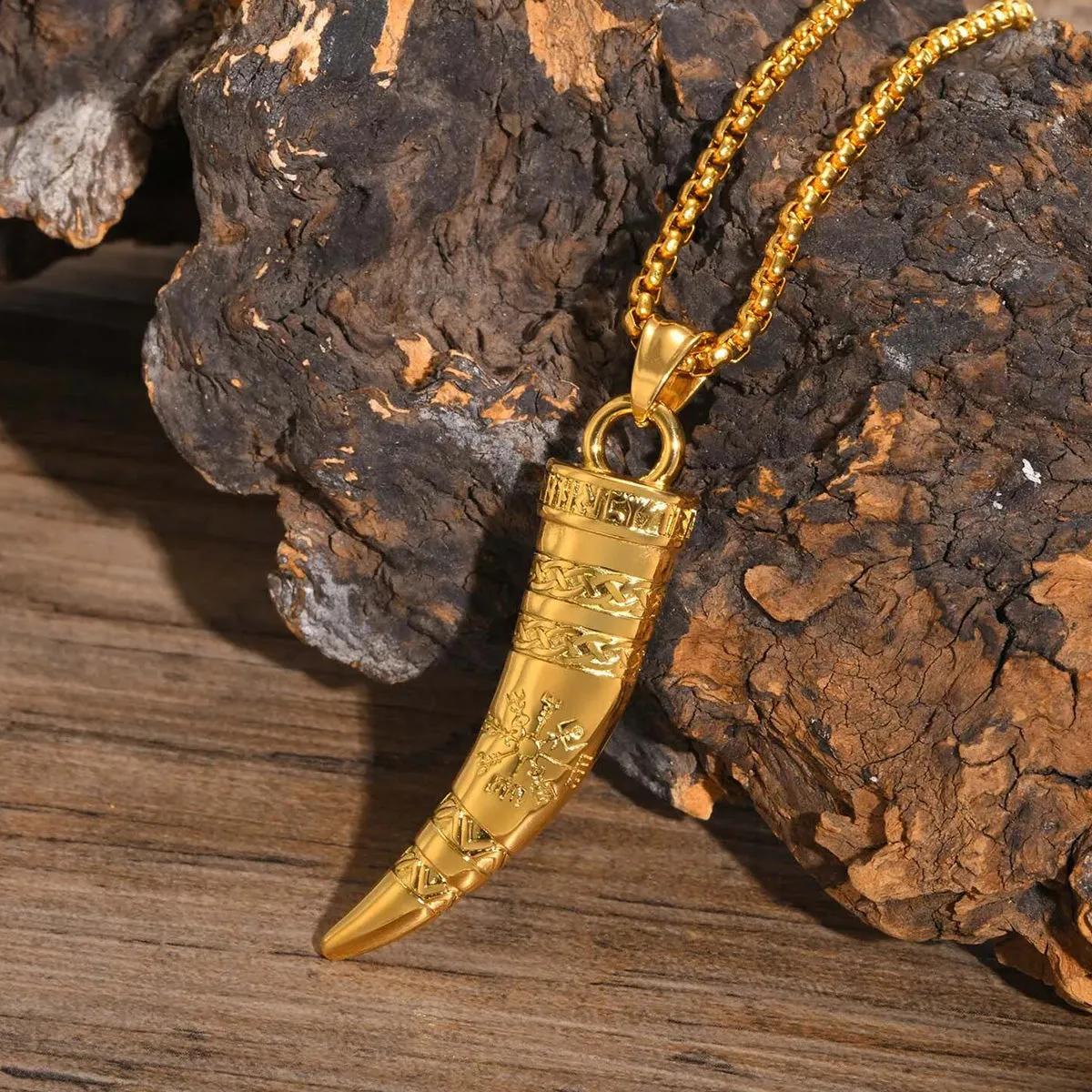 Viking - Rock Punk Viking Horn Necklaces for Men, Stainless Steel Norse Celtic Knots Compass Pendant Collar, Amulet Gift Jewelry