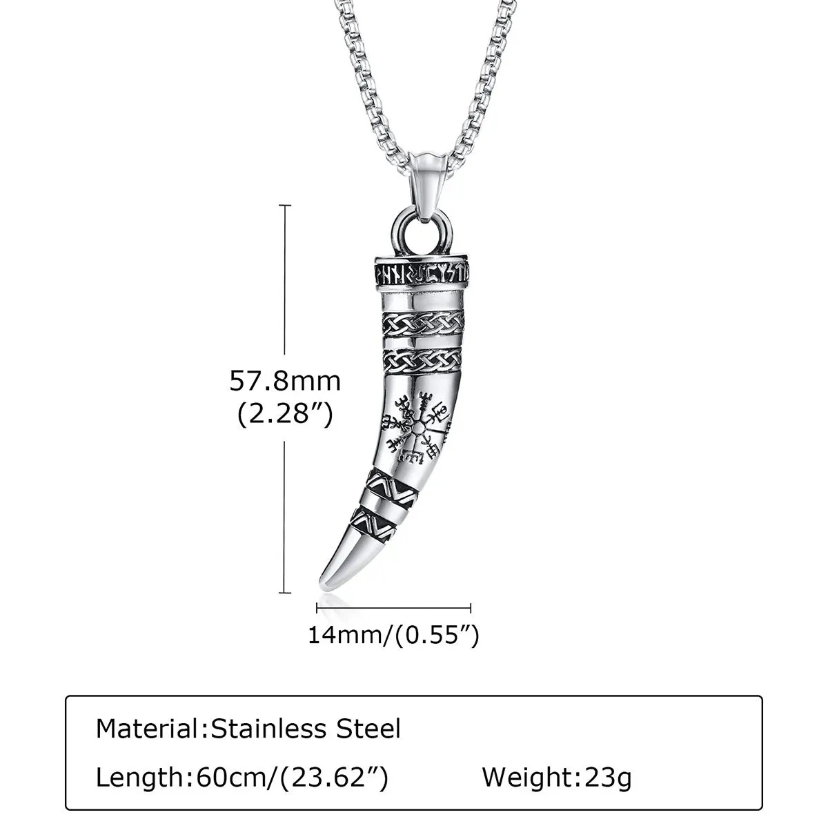 Viking - Rock Punk Viking Horn Necklaces for Men, Stainless Steel Norse Celtic Knots Compass Pendant Collar, Amulet Gift Jewelry