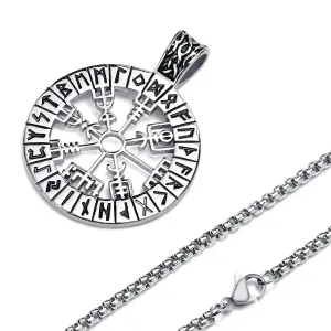 Viking - Viking Compass Necklaces for Men, Stainless Steel Viking - Hollow Sailing Guide Pendant with Box Chain, Nordic Vegvisir Rune Amulet