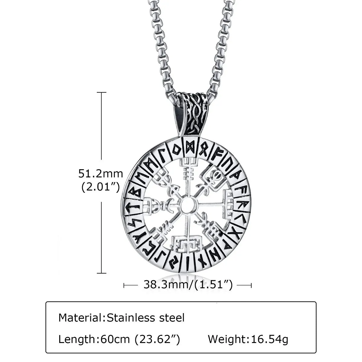 Viking - Viking Compass Necklaces for Men, Stainless Steel Viking - Hollow Sailing Guide Pendant with Box Chain, Nordic Vegvisir Rune Amulet