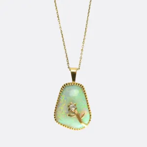 Vintage Asymmetric Opal & Diamond Flower Pendant