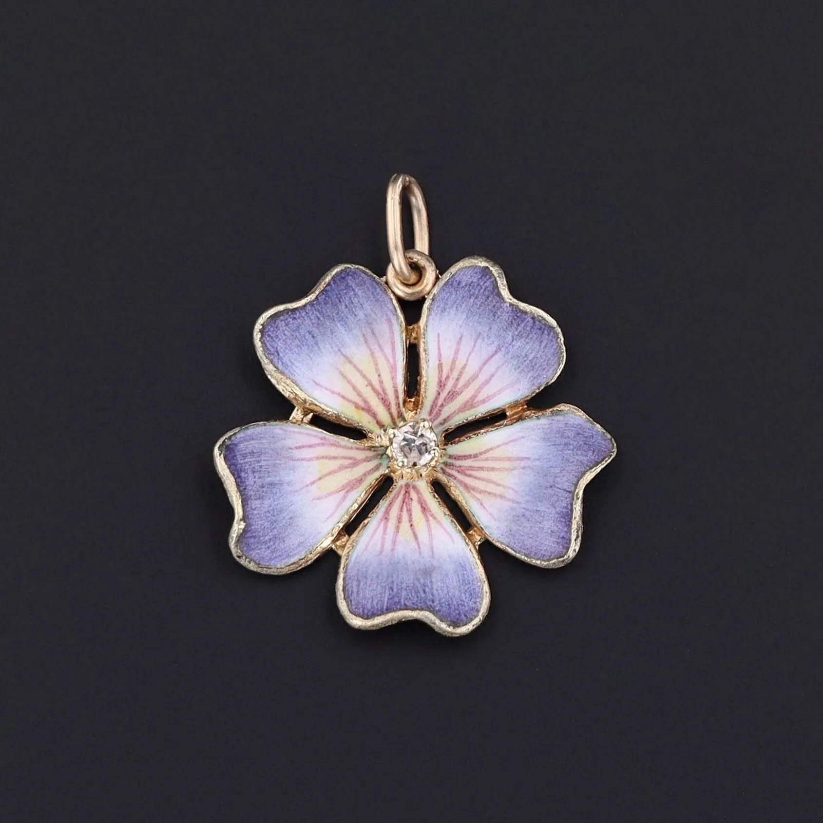 Vintage Enamel Flower Conversion Pendant of 14k Gold