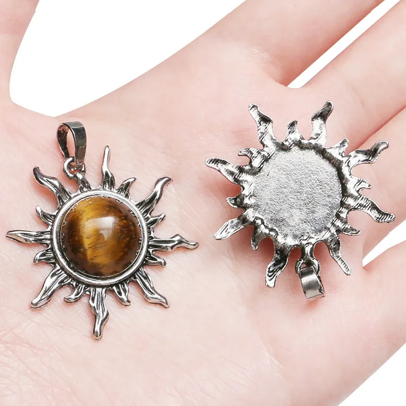 Vintage Natural Stone Sun Pendant Necklaces