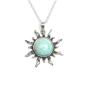 Vintage Natural Stone Sun Pendant Necklaces