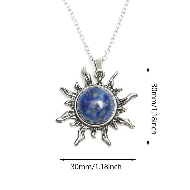 Vintage Natural Stone Sun Pendant Necklaces