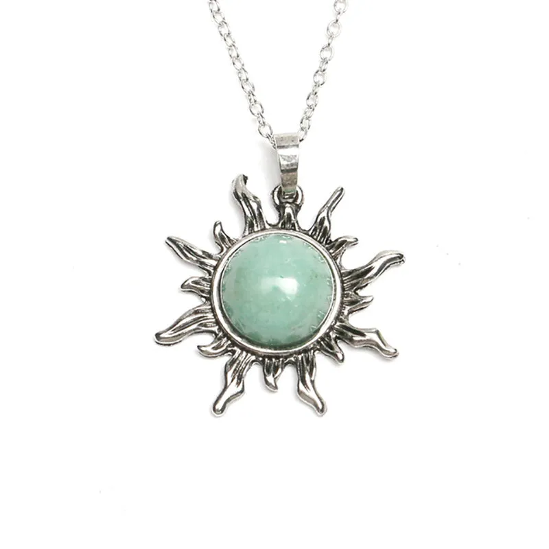 Vintage Natural Stone Sun Pendant Necklaces