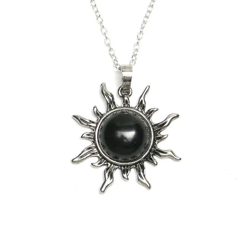 Vintage Natural Stone Sun Pendant Necklaces