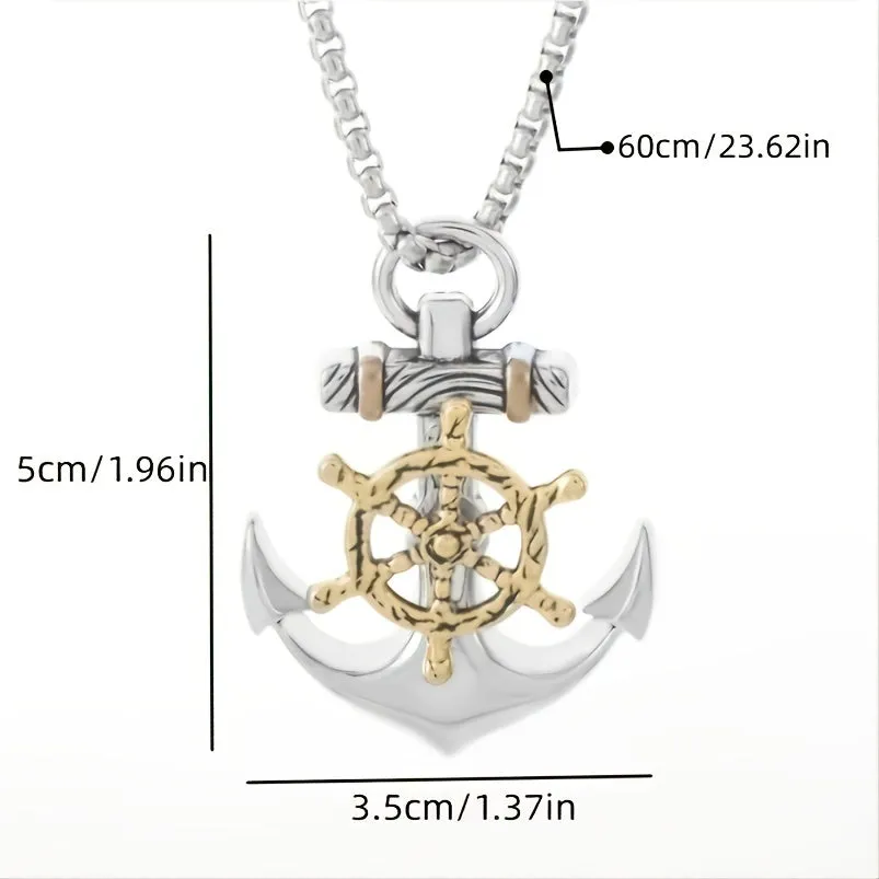 Vintage Pirate Rudder Anchor Pendant Necklace