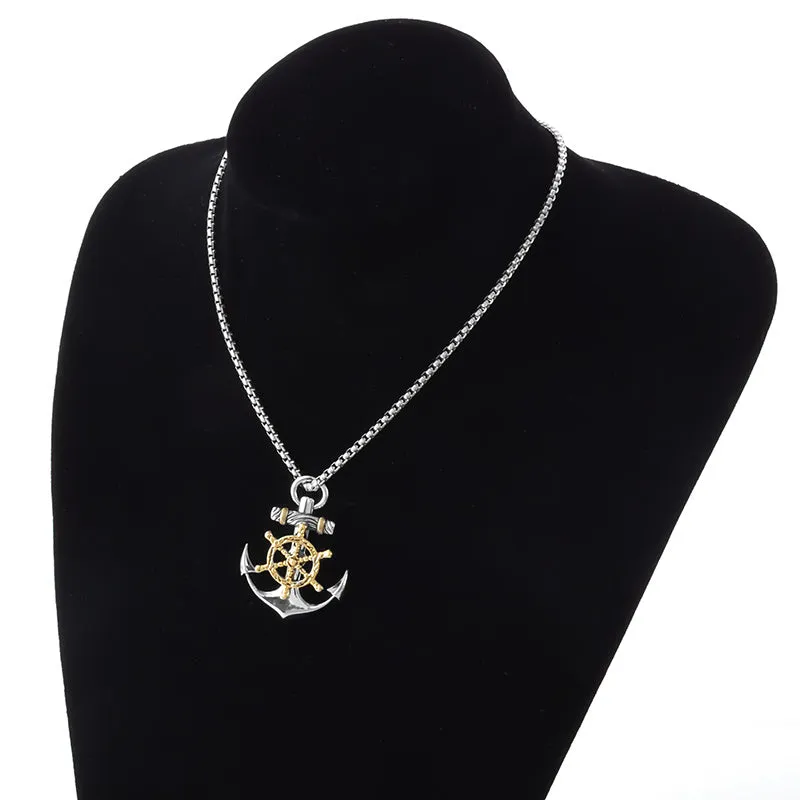 Vintage Pirate Rudder Anchor Pendant Necklace
