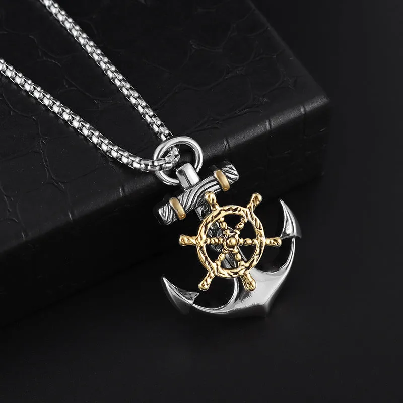 Vintage Pirate Rudder Anchor Pendant Necklace