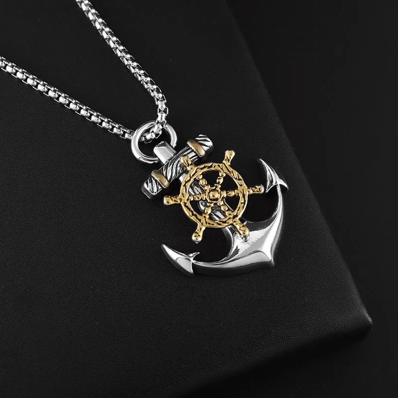 Vintage Pirate Rudder Anchor Pendant Necklace