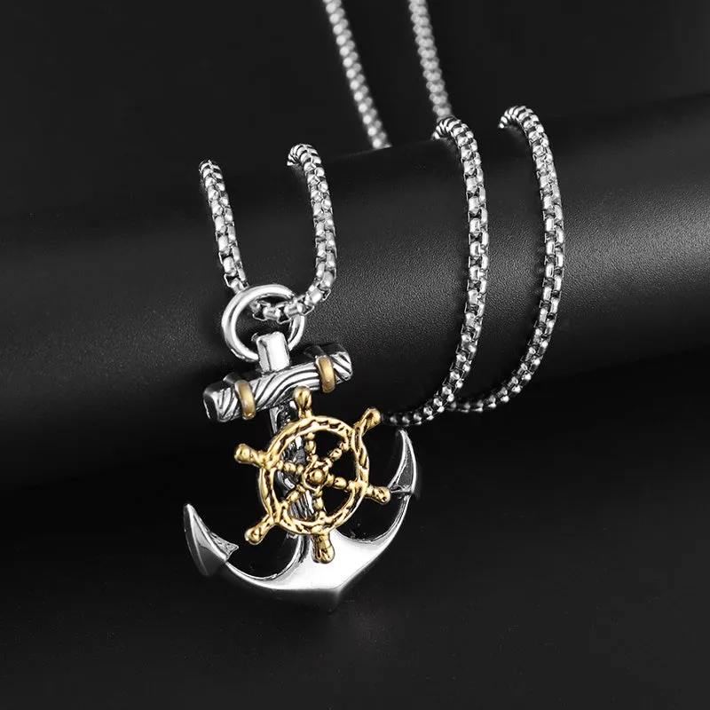 Vintage Pirate Rudder Anchor Pendant Necklace