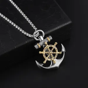 Vintage Pirate Rudder Anchor Pendant Necklace