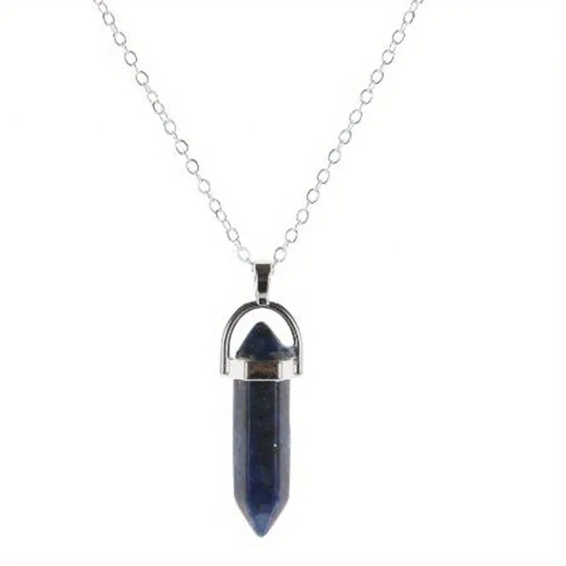 Vintage Silver Quartz Crystal Necklace Chakra Healing Point Pendulum Pendant