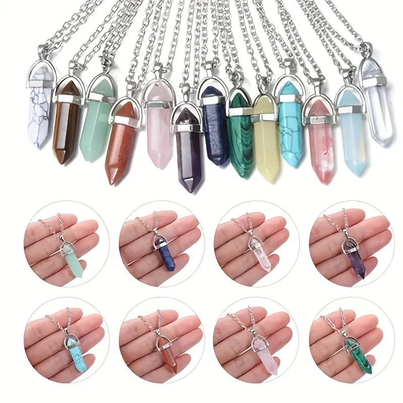 Vintage Silver Quartz Crystal Necklace Chakra Healing Point Pendulum Pendant