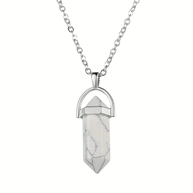 Vintage Silver Quartz Crystal Necklace Chakra Healing Point Pendulum Pendant