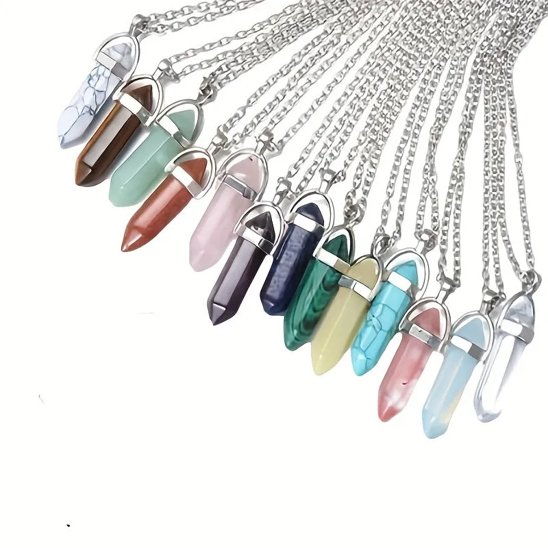 Vintage Silver Quartz Crystal Necklace Chakra Healing Point Pendulum Pendant
