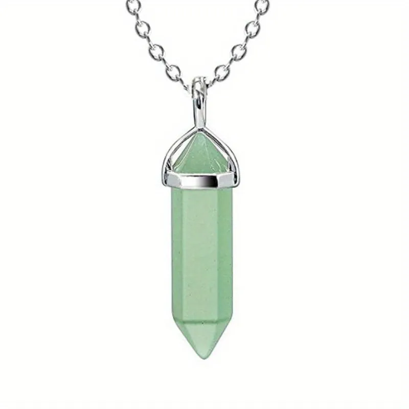 Vintage Silver Quartz Crystal Necklace Chakra Healing Point Pendulum Pendant