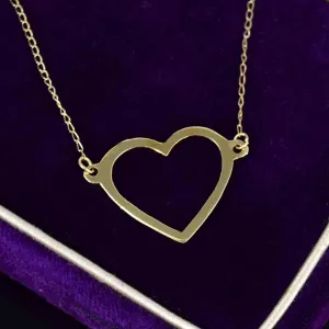 Vintage Solid 14K Gold Heart Cutout Pendant Necklace