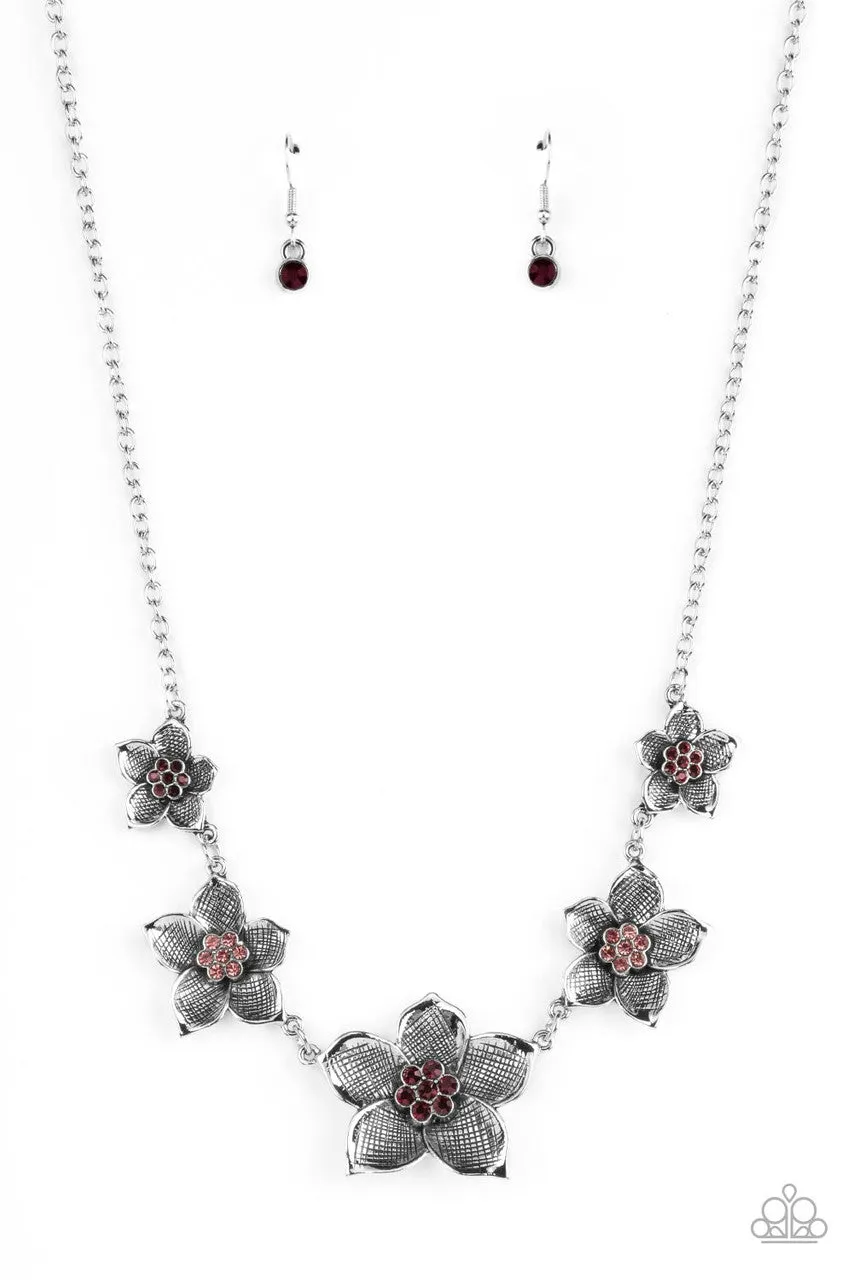 Wallflower Wonderland - Purple - Rhinestone Center Flower Paparazzi Short Necklace