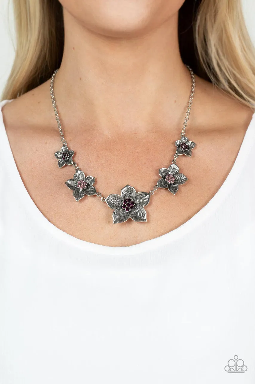 Wallflower Wonderland - Purple - Rhinestone Center Flower Paparazzi Short Necklace