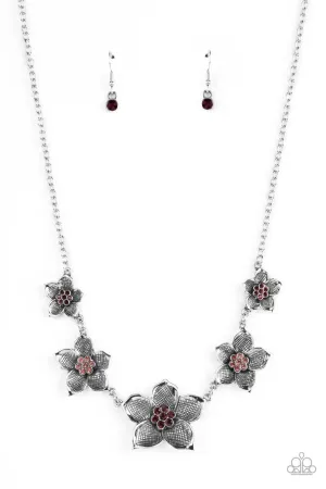 Wallflower Wonderland - Purple - Rhinestone Center Flower Paparazzi Short Necklace
