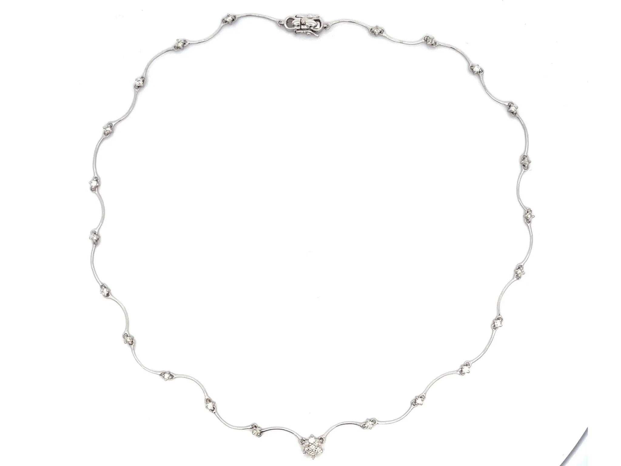 Wavy Diamond Flower Diamond Necklace in 18k White Gold
