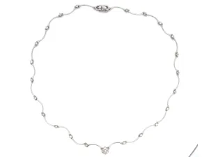 Wavy Diamond Flower Diamond Necklace in 18k White Gold