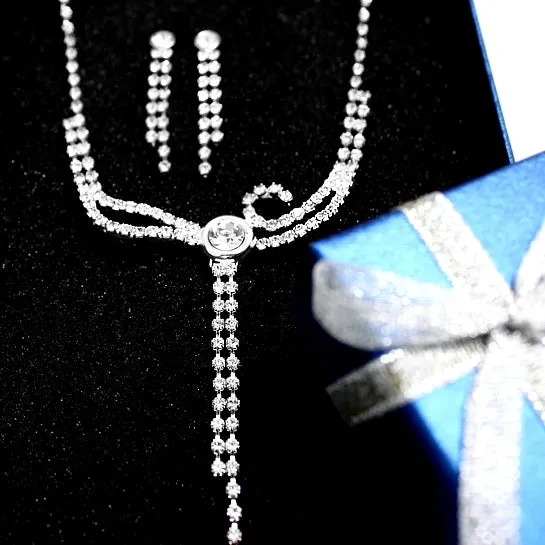 Wedding Ball Party Casual Round Square Crystal Earring Necklace Set NS1949A