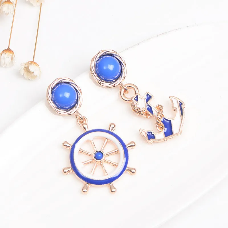 Wheel and Anchor Nautical Earrings