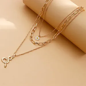 White Enamel & 18K Gold-Plated Snake Flowers Pendant Layered Necklace